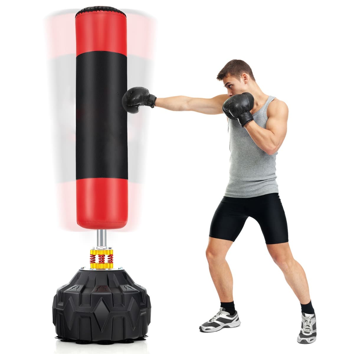 CostwaySac de Frappe Autoportant 178cm Sac de Boxeavec Base Remplissable 12 Ventouses&Amortisseurs pour Adultes Jeunes Musculation